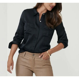 UNTUCKit Carlina Shirt Womens 16 Black Carlina Silk Satin Long Sleeve